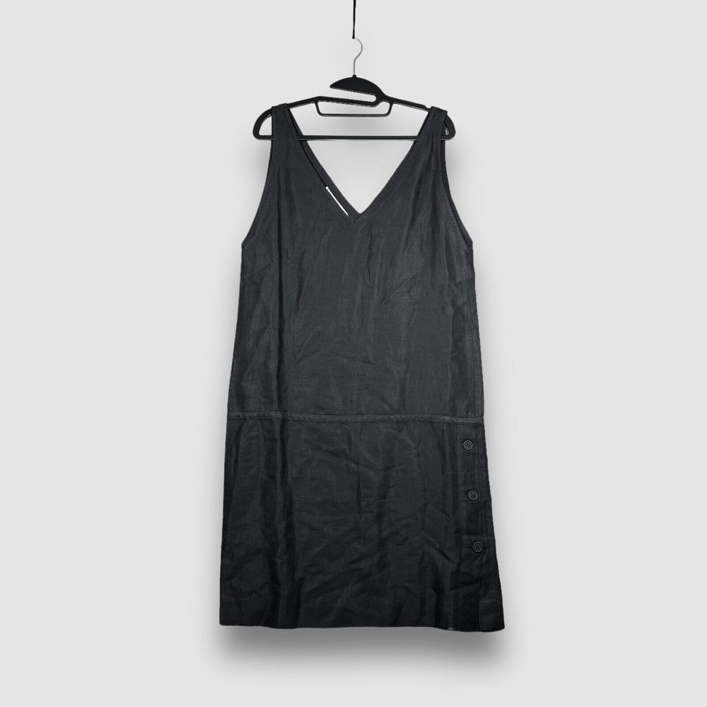 Vtg Christian Dior Womens Sz 10 Solid Black Burlap Linen Sheath Dress